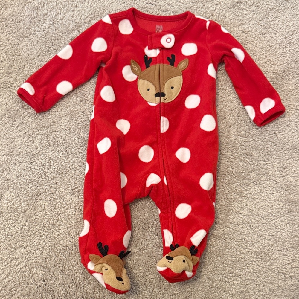 Cozy Red Reindeer Footie Pajamas
